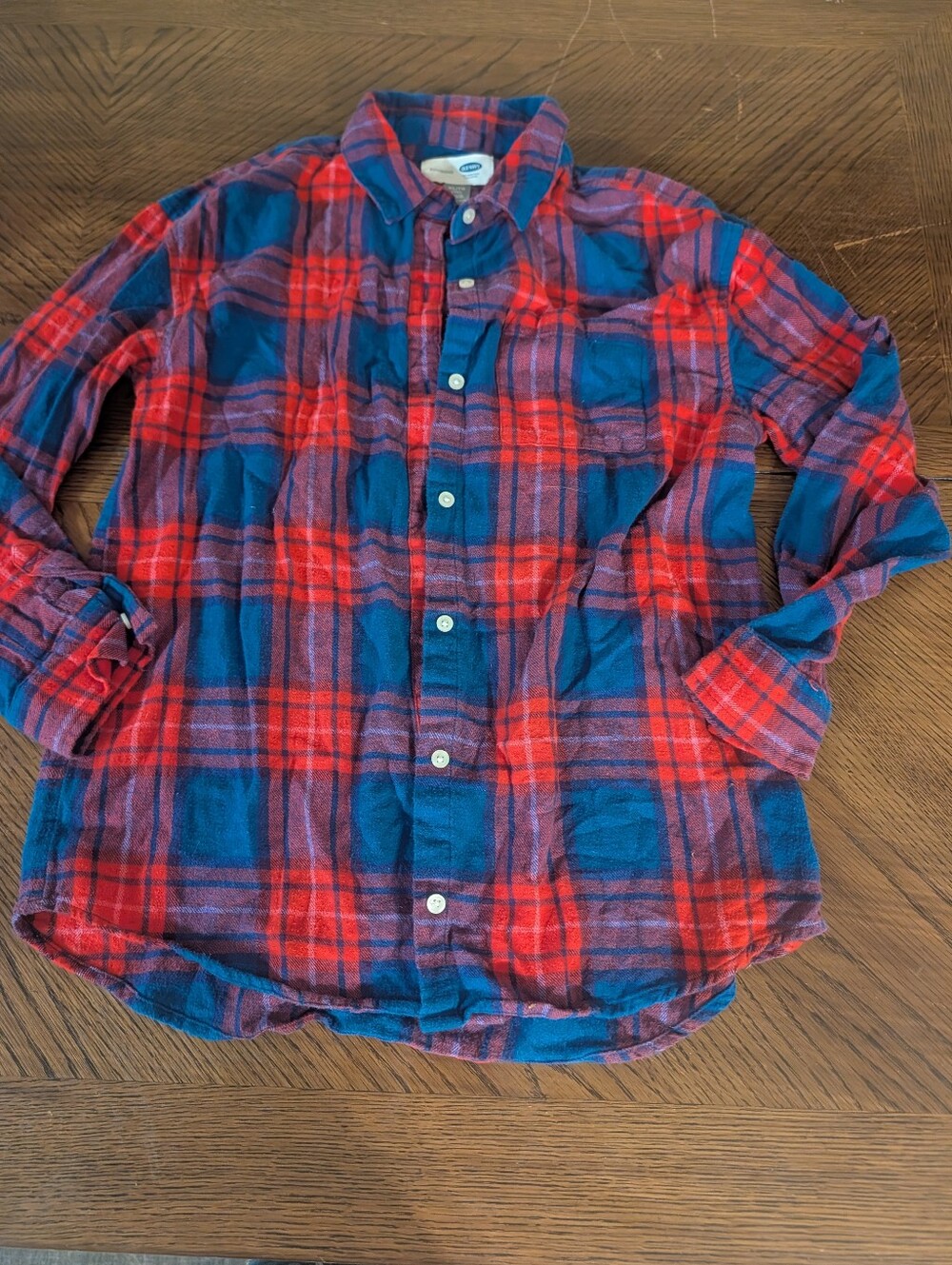Old Navy Red and Blue Plaid Button-Down Shirt Boyfriend Style Girls